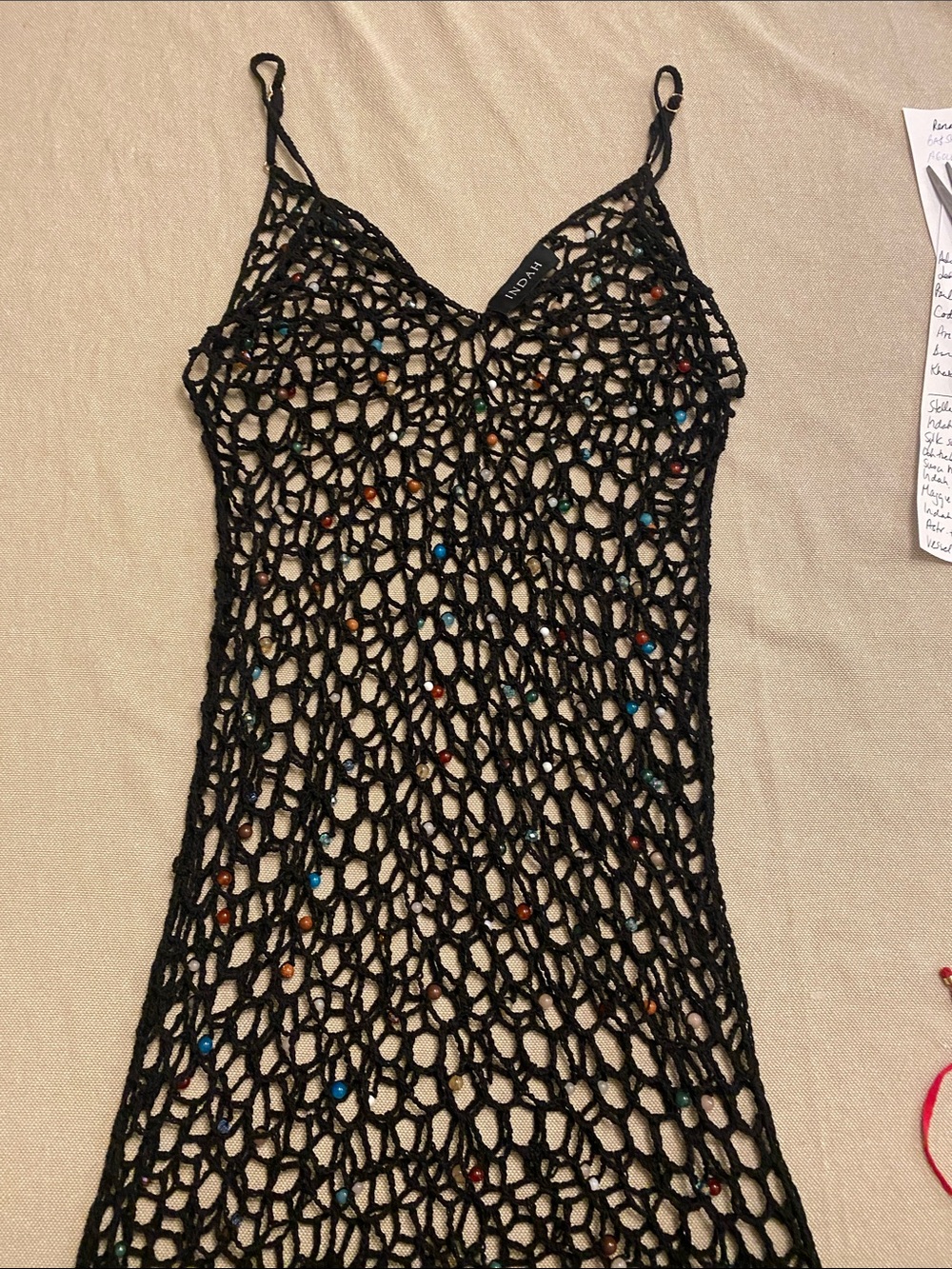 Indah Black Crochet Beaded Swim Coverup